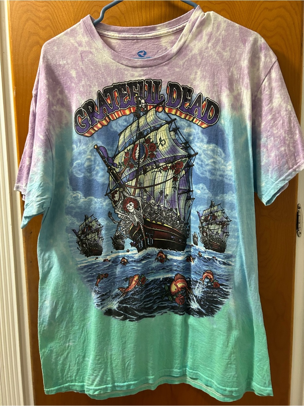 Liquid Blue Tie-Dye T-Shirt in Lavender and Aqua Accents